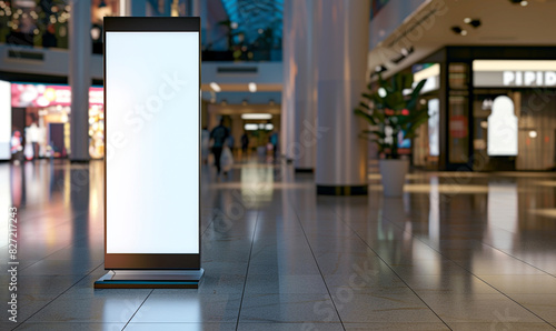 Empty Unique Roll-Up Mockup Poster Stand In Shopping Mall  Modern Digital Roll-Up Banner Stand In Corporate Hall  Generative AI.
