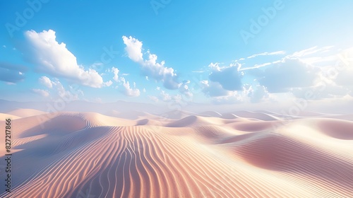 A desert with sand dunes and a clear blue sky