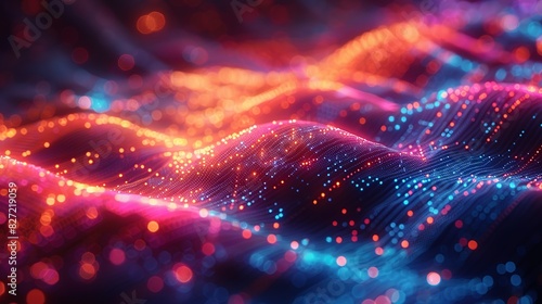 An abstract depiction of a neural network, with colorful data streams and nodes glowing against a dynamic background with a bokeh effect, representing the complexity of AI technology.