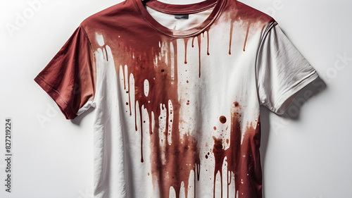 Stained t-shirt on white background, Generative AI photo