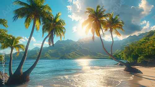 Palm trees in a beach resort in a light