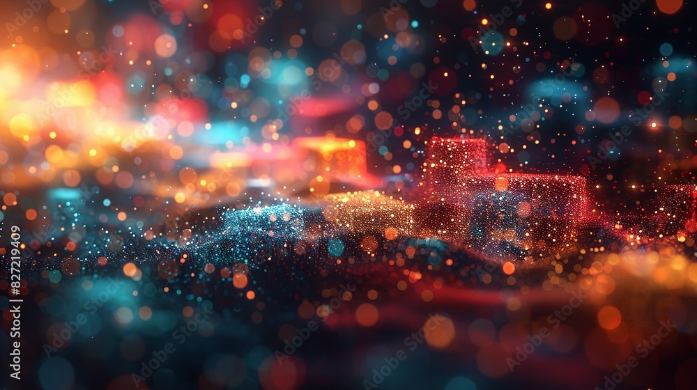 Obraz premium A dynamic illustration of a neural network, with colorful data streams and nodes set against a bright, vibrant background enhanced by a bokeh effect to symbolize AI complexity.