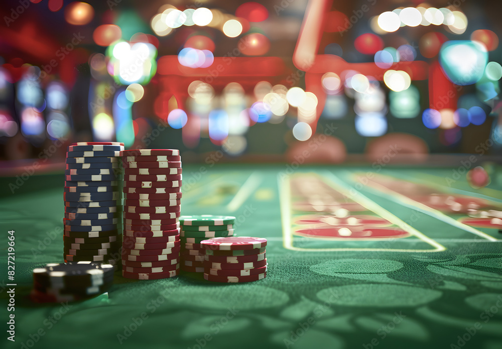 Chip table with casino background Chip table with casino background