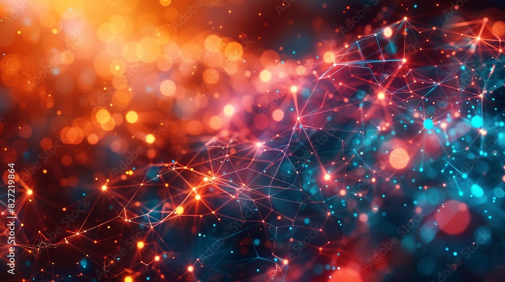 A high-tech visualization of artificial intelligence, featuring a neural network with colorful, glowing connections, set against a vibrant background with a bokeh effect to convey technological A high-tech visualization of artificial intelligence, featuring a neural network with colorful, glowing connections, set against a vibrant background with a bokeh effect to convey technological