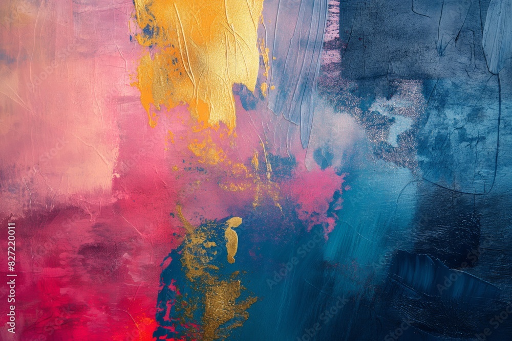 Close-up of a colorful abstract painting with dynamic brush strokes