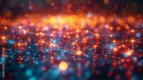 A conceptual visualization of AI-driven data streams, with colorful neural network connections glowing against a bright, bokeh-enhanced backdrop to showcase the digital flow of information.