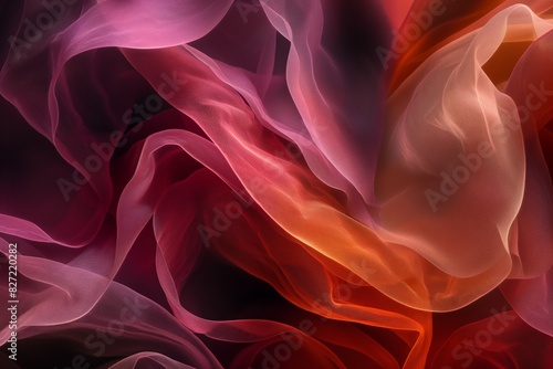 Vibrant digital artwork featuring smooth silk fabric textures in a dynamic composition of red and purple tones