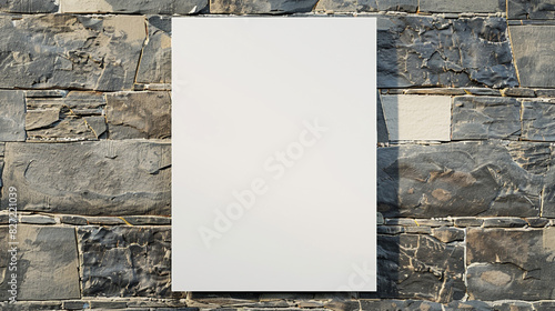 Glued paper mockup on a slate wall, blank urban poster template in a realistic 3D rendering.