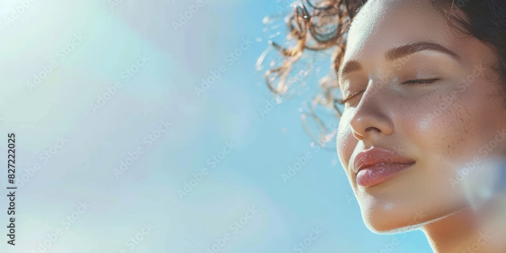 Closeup portrait of a beautiful young woman with eyes closed and a peaceful expression on her face. Closeup portrait of a beautiful young woman with eyes closed and a peaceful expression on her face.