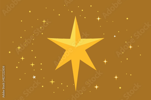  A large golden star symbol centered on a brown background. Smaller stars and sparkling particles flicker around it, creating an impression of festive glow.