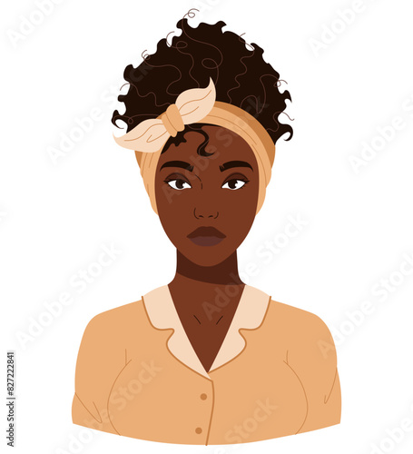 Portrait of a black woman in the bathroom in sleepwear. Self-care in the morning. Beautiful African American girl over isolated background. Vector flat illustration