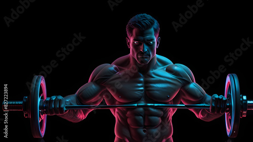 Body Builder With Neon Lighting  Background  photo