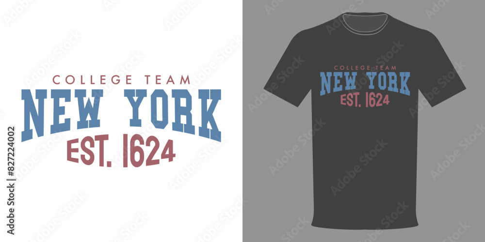 Vector illustration of T-shirt NEW YORK, est. 1964. College team, Varsity League. Retro typographic print. Vintage slogan