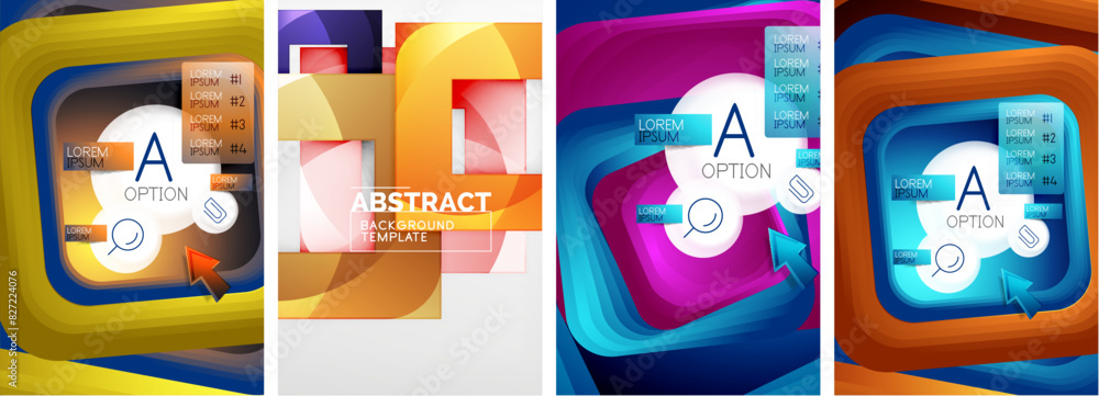 Fototapeta premium Set of square geometric poster backgrounds. Vector illustration For Wallpaper, Banner, Background, Card, Book Illustration, landing page
