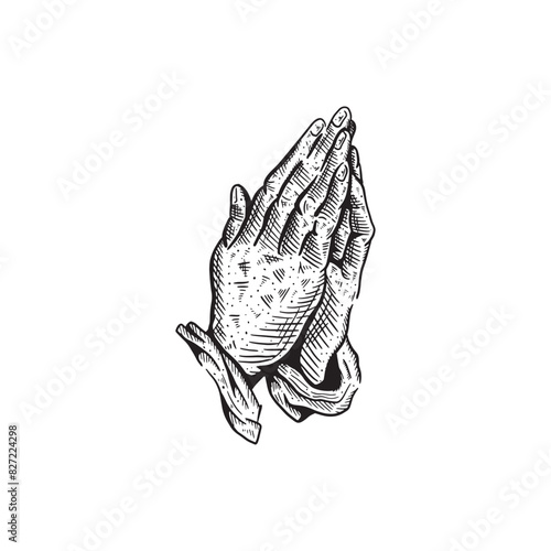 Vintage retro sketch art praying hand gesture vector