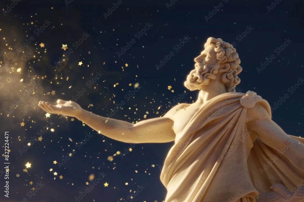 Obraz premium A statue of a man standing with his arms extended to the sides in a stoic pose