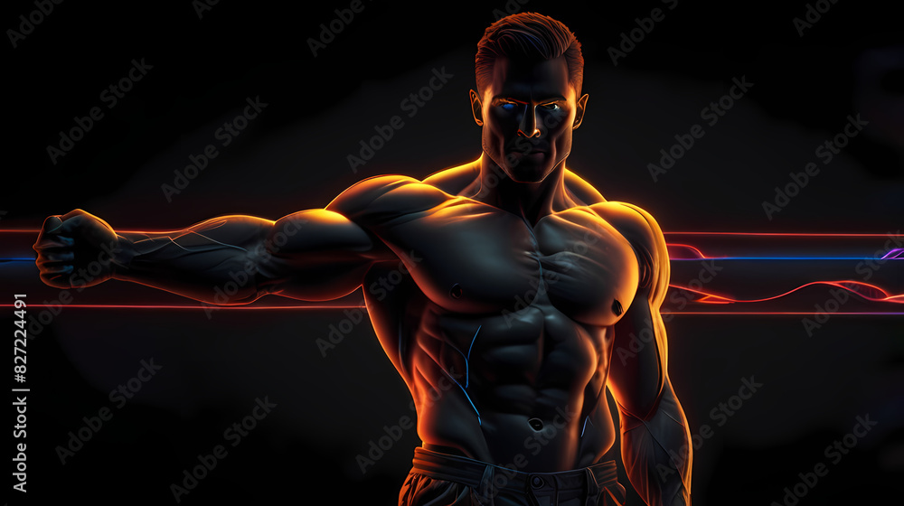 Body Builder With Neon Lighting Background Body Builder With Neon Lighting Background