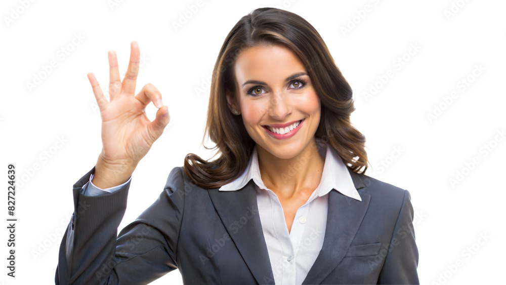 professional woman okay gesture: a confident professional woman in business attire, giving an okay sign, isolated on a white background. professional woman okay gesture: a confident professional woman in business attire, giving an okay sign, isolated on a white background.