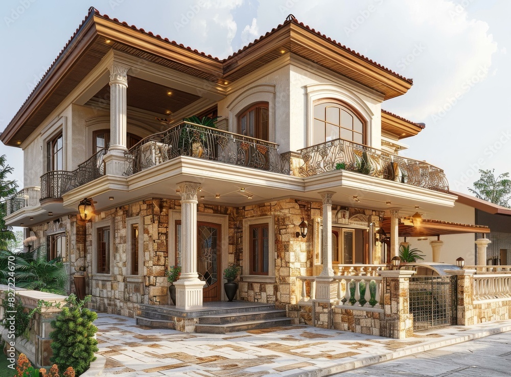 Fototapeta premium Modern House Architectural Design: Luxury Villa with Courtyard