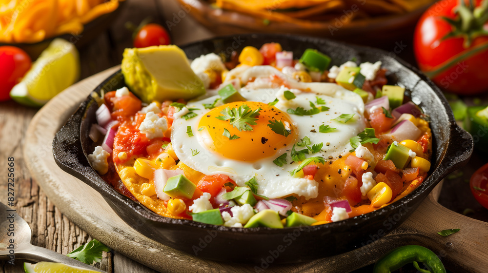 Huevos Rancheros is a traditional Mexican breakfast dish that consists of pan-fried eggs with tomato sauce and toppings Huevos Rancheros is a traditional Mexican breakfast dish that consists of pan-fried eggs with tomato sauce and toppings
