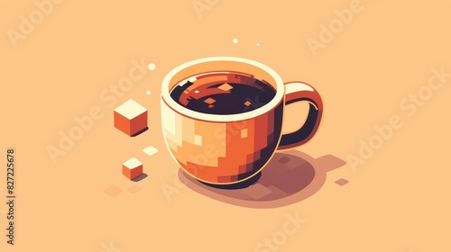 Grab a pixelated cup of coffee on the run with a cool mug icon in this trendy 2d illustration logo photo