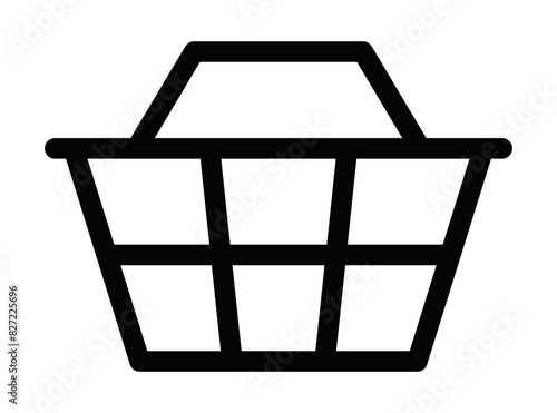 Minimalistic vector icon of a shopping basket, ideal for retail and consumerism themes, designed in a simple black and white style. Editable stroke.