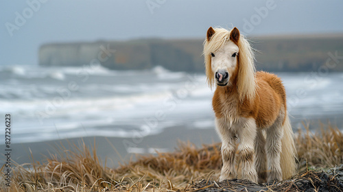 Pregnant Shetland Pony by the Sea