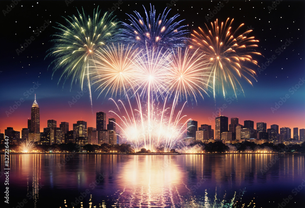 a fireworks display over the city skyline at night a fireworks display over the city skyline at night