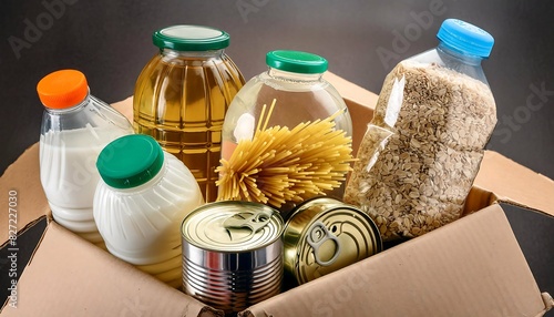 DETALHE DE MÃOS CARIDOSAS ORGANIZANDO ALIMENTOS NÃO PERECIVEIS PARA PESSOAS CARENTES EM UM CONCEITO DE INSEGURANÇA ALIMENTAR