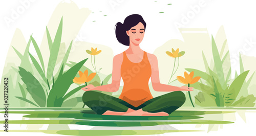 Pregnant woman practicing yoga in lotus position. Vector illustration