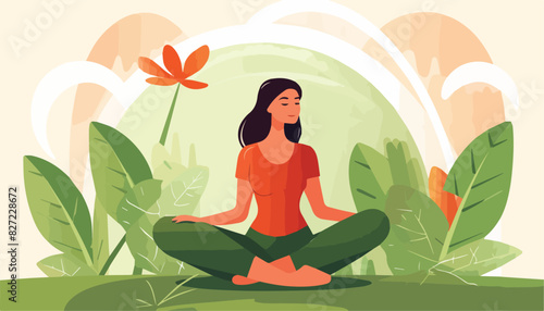 Wallpaper Mural Woman meditating in lotus position in the park vector illustration. Girl sitting in lotus pose and practicing yoga. Torontodigital.ca
