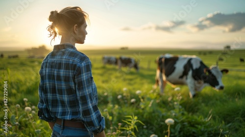 Fototapeta Naklejka Na Ścianę i Meble -  The farmer and cows