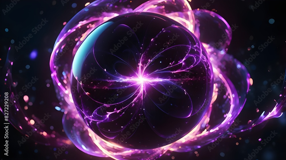 Abstract neon energy sphere of particles and waves of magical glowing on a dark background, circle and loop frames with magic purple and pink flame and sparks isolated on transparent, generative ai Abstract neon energy sphere of particles and waves of magical glowing on a dark background, circle and loop frames with magic purple and pink flame and sparks isolated on transparent, generative ai