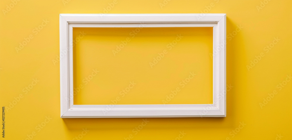 White frame for paintings or photographs on butter yellow background, minimalist exhibition concept, White frame for paintings or photographs on butter yellow background, minimalist exhibition concept,