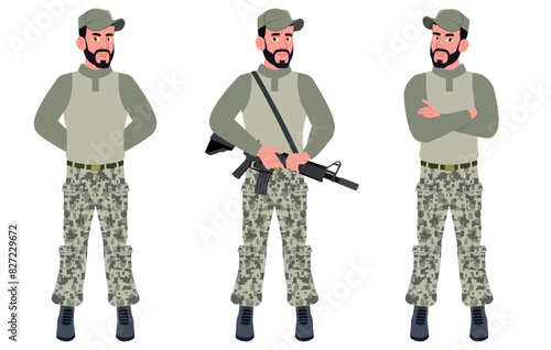 Military instructor sergeant in various poses