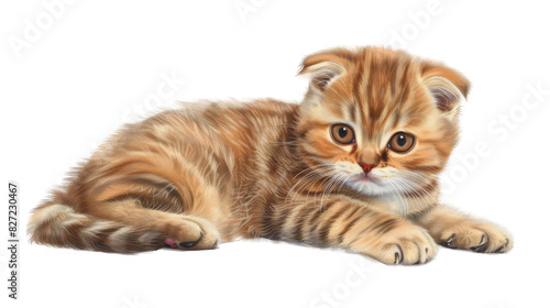 Adorable brown kitten resting on the ground, looking directly at you with big, curious eyes. Perfect for pet and animal-themed designs. photo