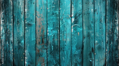 Shaded teal wood background with a rough texture and bright faded edges photo