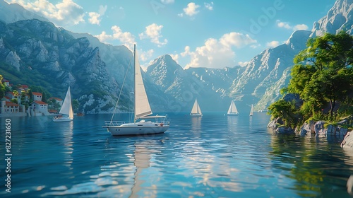 A bay with sailboats photo