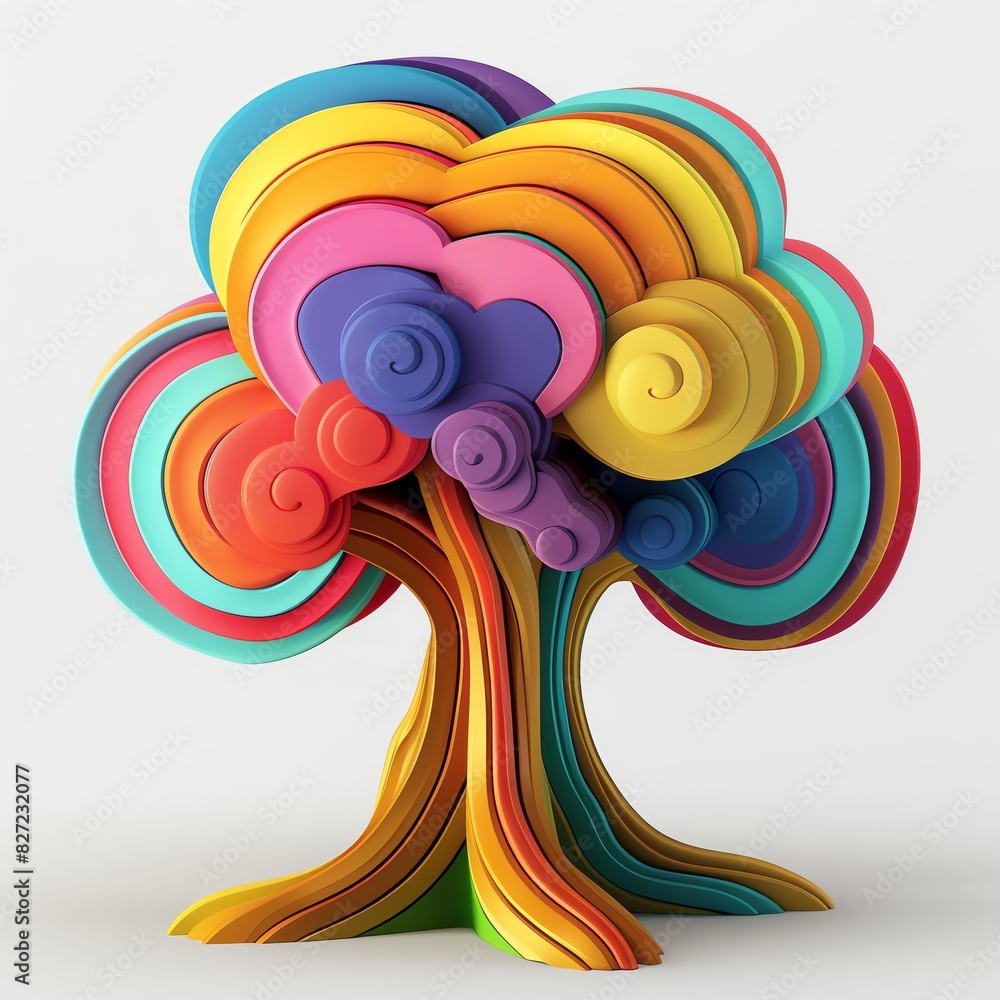 Obraz premium Illustration of a 3D model of a tree icon in bright colors