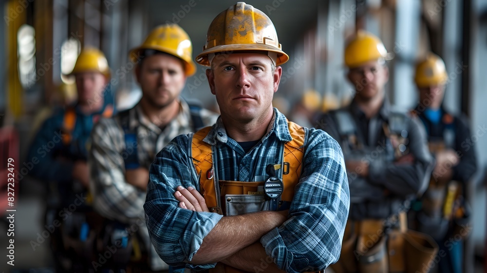 Hard Hatted Workers Exuding Expertise and Teamwork on an Industrial Job Site Collective Presence Emphasized by Depth of Field Hard Hatted Workers Exuding Expertise and Teamwork on an Industrial Job Site Collective Presence Emphasized by Depth of Field