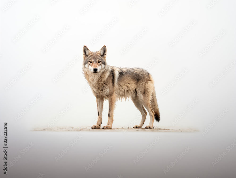 Obraz premium Wolf Standing In An Ancient, Foggy Battlefield