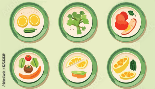 Flat design vector illustration of a set of healthy food icons.