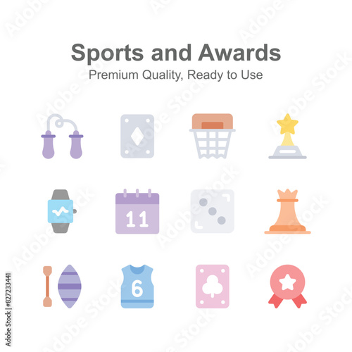 Sports, games and awards icons set, ready to use vectors