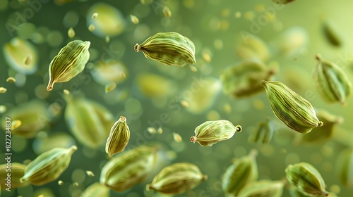 a macro view of falling cardamom pods