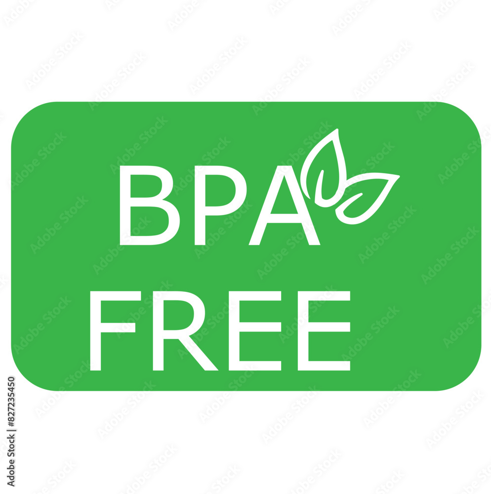 Fototapeta premium BPA free round symbol, green leaves, BPA free label 