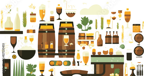 Illustration of beer production and brewing process. Flat style vector illustration.