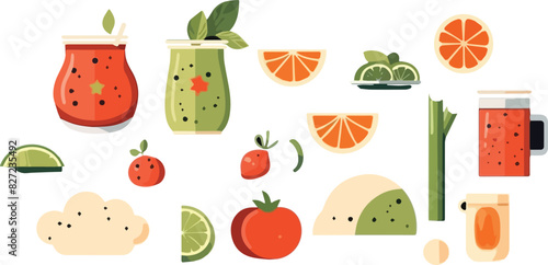 Fruit smoothies icons set. Vector illustration in flat style.