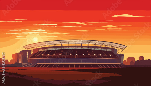 Stadium at sunset. Vector illustration of a large football stadium.