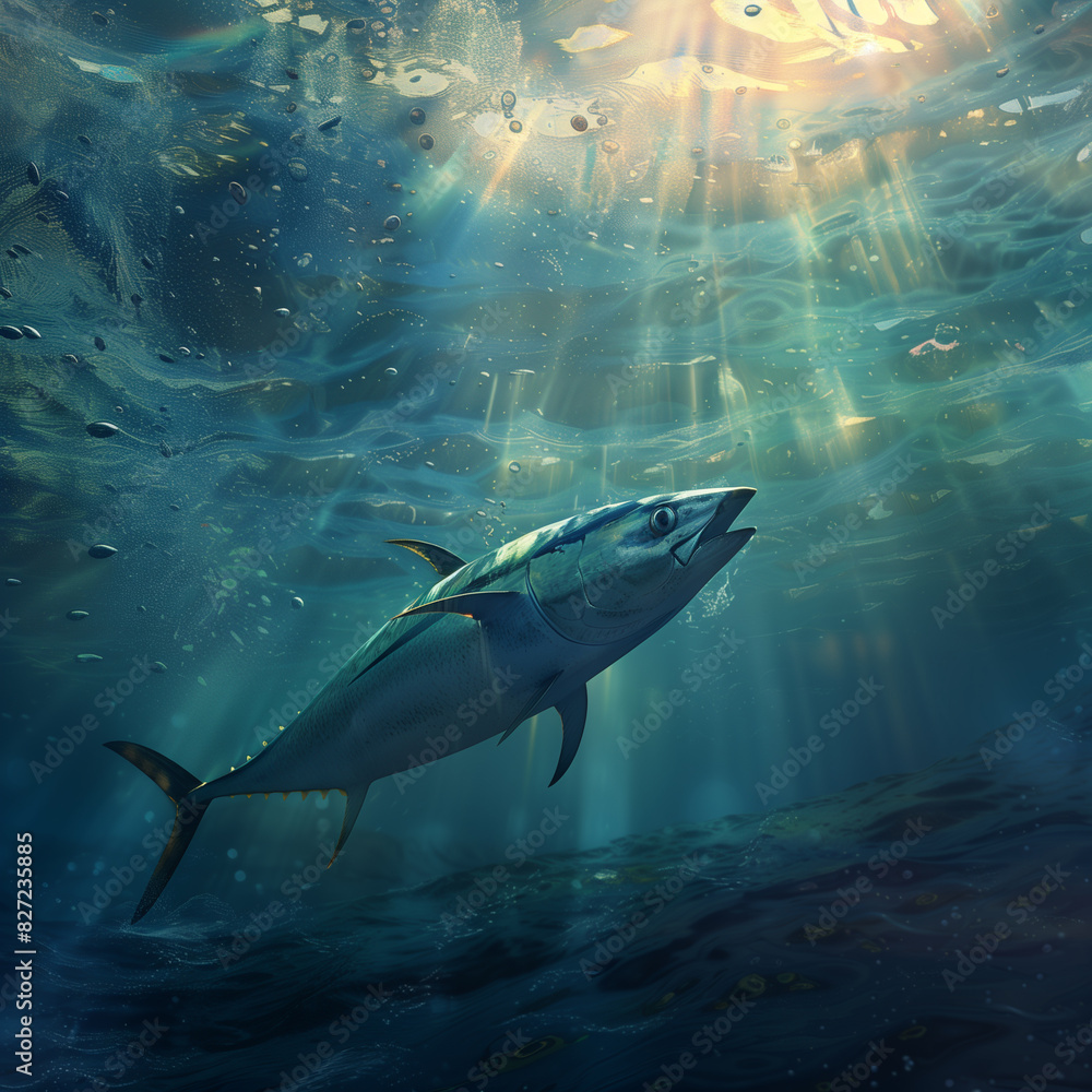 Fototapeta premium Tuna fish swimming in the ocean water