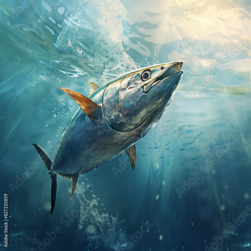 Tuna fish swimming in the ocean water photo